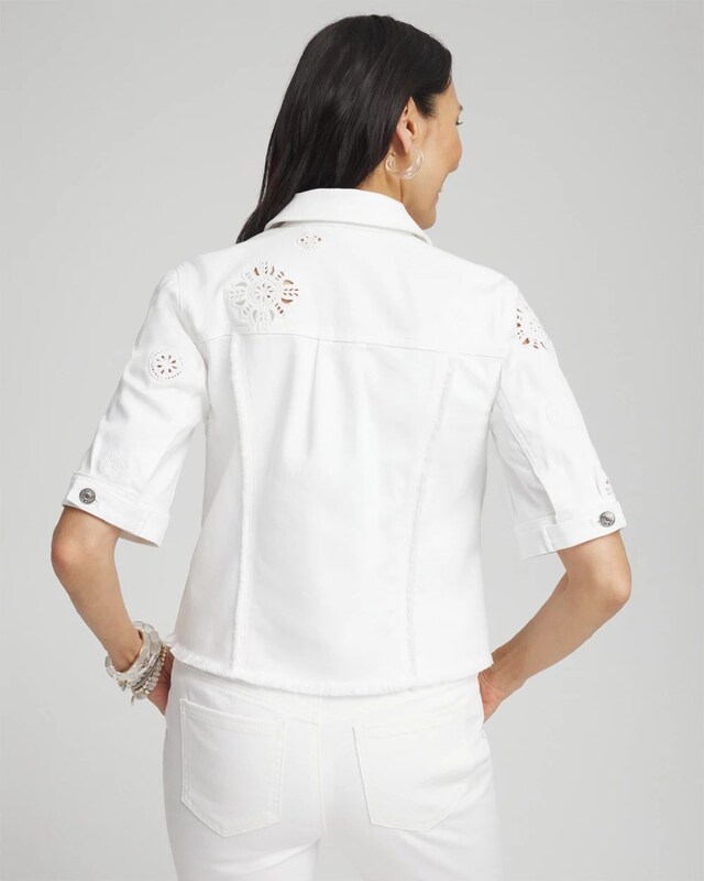 Short Sleeve Eyelet Denim Jacket - image 3